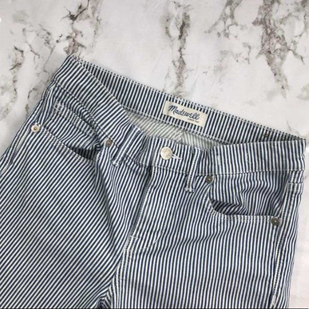 Madewell Blue and White Striped Distressed Jeans